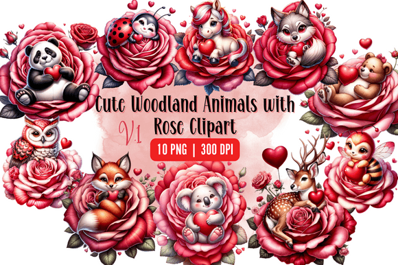 Download Watercolor Cute Woodland Animals Roses - Anima Collection