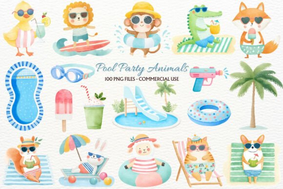 Download Pool Party Nursery Animals Clipart PNG - Anima Collection