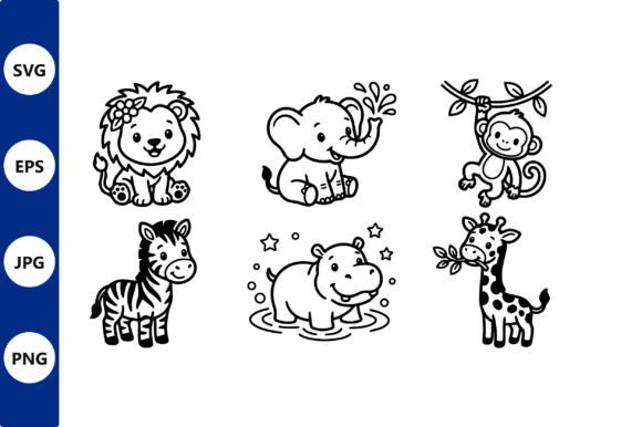Download Cute Black White Baby Safari Animals - Anima Collection