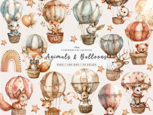 Download Neutral Baby Animals, Hot Air Balloon - Anima Collection