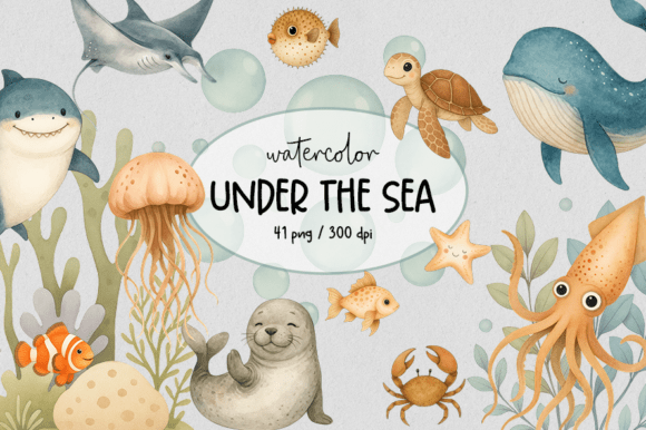 Download Cute Sea Animals Watercolor Clipart - Anima Collection