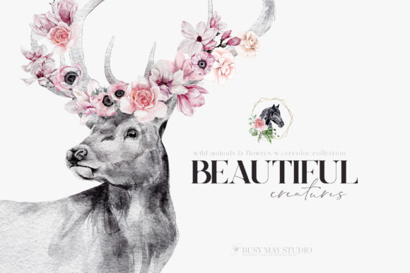 Download Watercolor Animal Portraits and Flowers - Anima Collection