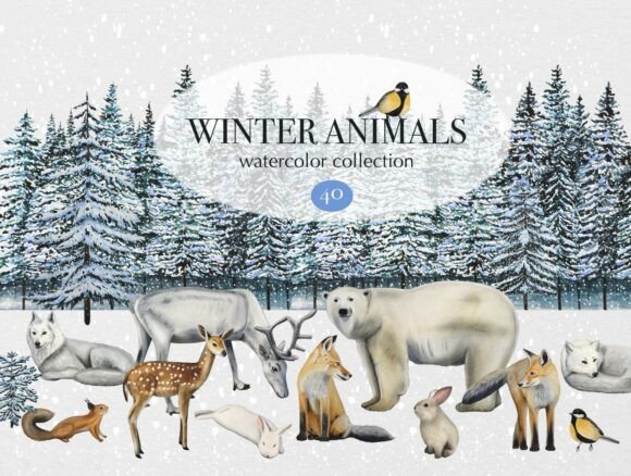 Download Winter Animal Watercolor Clipart Set - Anima Collection