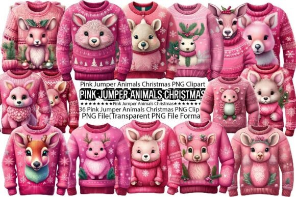 Download Pink Jumper Animals Christmas PNG Bundle - Anima Collection