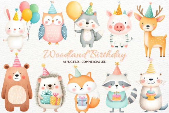 Download Birthday Woodland Animals Clipart PNG - Anima Collection