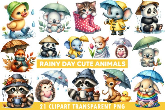 Download Rainy Day Cute Animals Sublimation PNG - Anima Collection