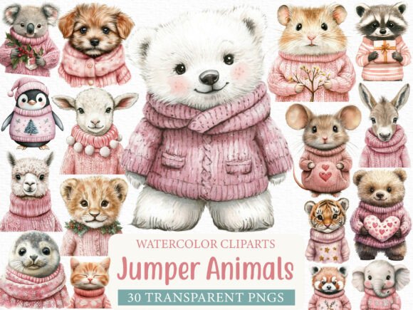 Download Pink Jumper Animals Christmas Clipart - Anima Collection