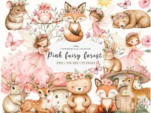 Download Watercolor Garden Fairies Floral Animals - Anima Collection