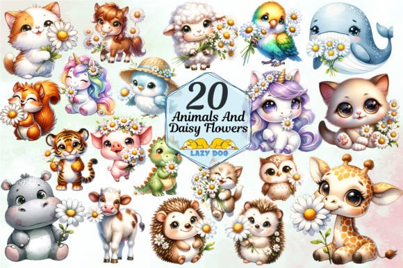 Download Cute Animals &amp; Daisy Flowers - Anima Collection