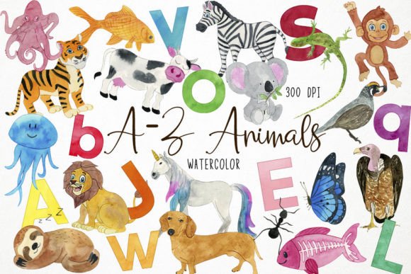 Download Watercolor Animal Alphabet Clipart, a-Z - Anima Collection