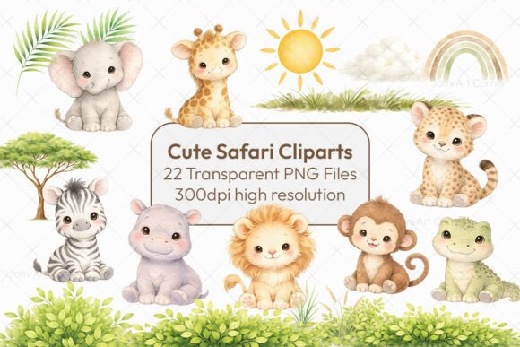 Download Cute Safari Animals Clipart Set - Anima Collection