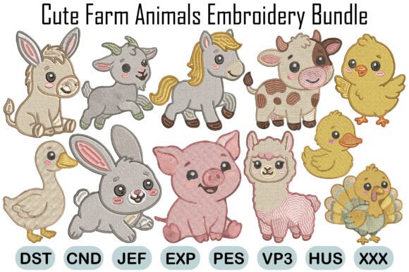 Download Cute Farm Animals Embroidery Bundle - Anima Collection
