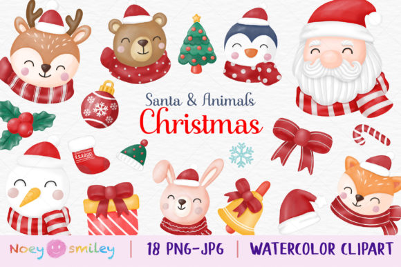 Download Watercolor Santa &amp; Animals Clipart, Xmas - Anima Collection