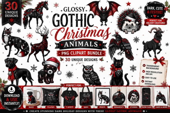 Download Glossy Gothic Christmas Animals Clipart - Anima Collection