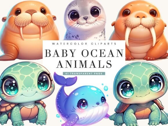Download Cute Kawaii Baby Ocean Animals Clipart - Anima Collection