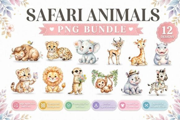 Download Safari Animals Watercolor PNG Clipart Se - Anima Collection