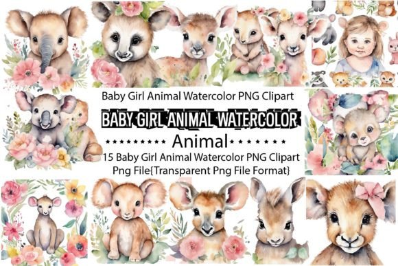 Download Baby Girl Animal Watercolor PNG Bundle - Anima Collection