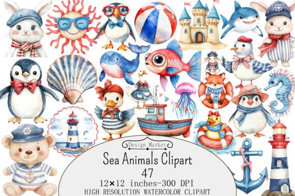 Download Watercolor Sea Animals Clipart - Anima Collection