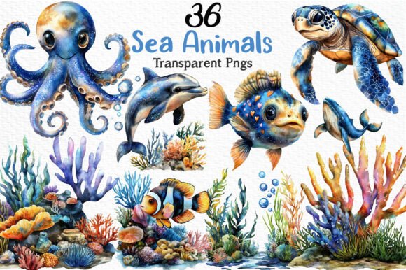 Download Watercolor Sea Animals Clipart Png - Anima Collection