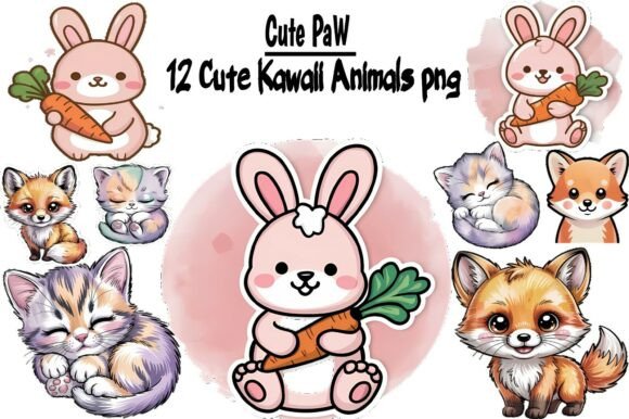Download 12 Cute Kawaii Animals PNG Bundle, Bunny - Anima Collection