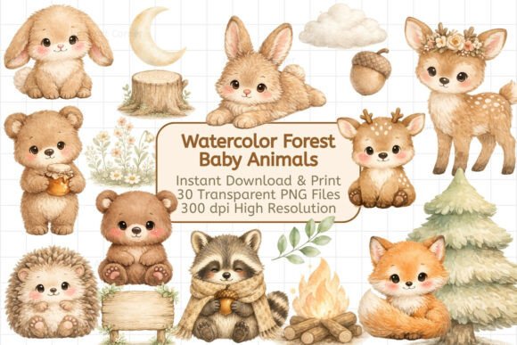 Download Watercolor Forest Baby Animals - Anima Collection