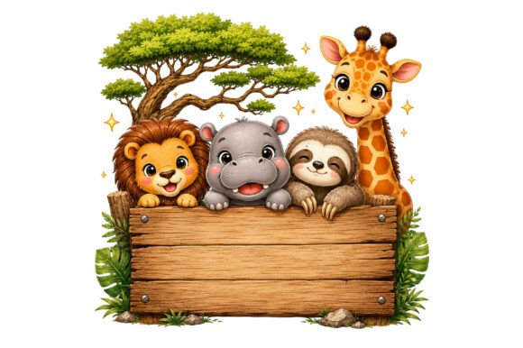 Download Cute Safari Animals Sign PNG - Anima Collection