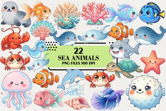 Download Kawaii Sea Animals Clipart Bundle - Anima Collection