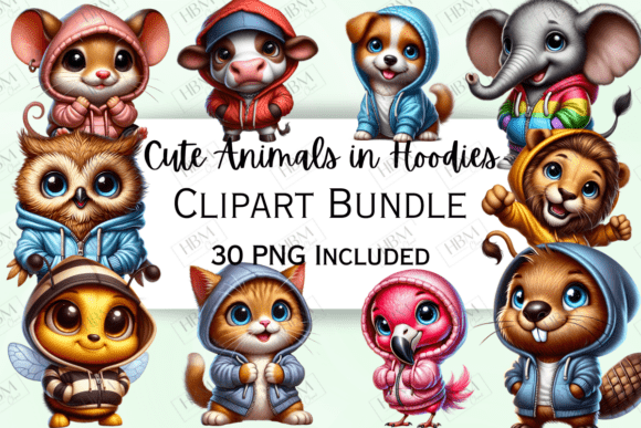Download Cute Cartoon Animals in Hoodies Clipart - Anima Collection