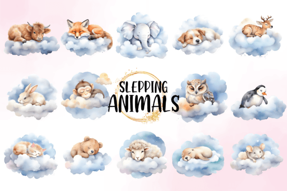 Download Watercolor Cute Animals Sleeping Clipart - Anima Collection