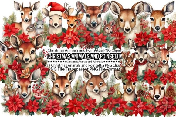 Download Christmas Animals and Poinsettia PNG - Anima Collection