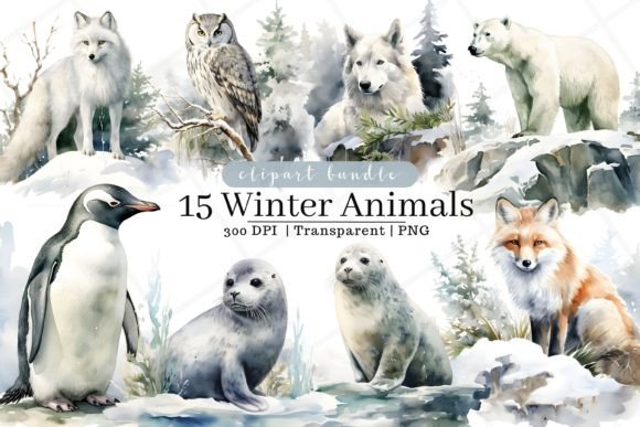 Download Winter Animals Watercolor Clipart - Anima Collection
