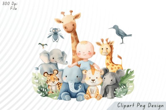 Download Cute Baby with Safari Animals PNG Clipar - Anima Collection