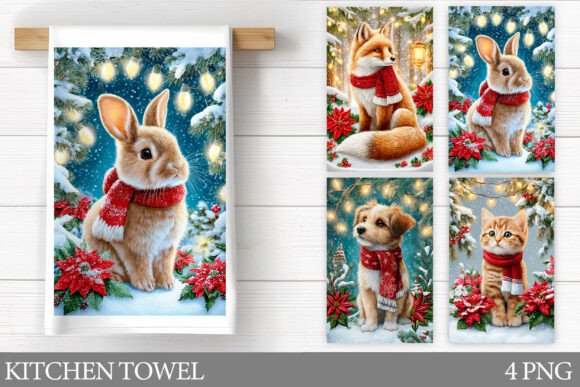 Download Christmas Animals Kitchen Towel Design - Anima Collection