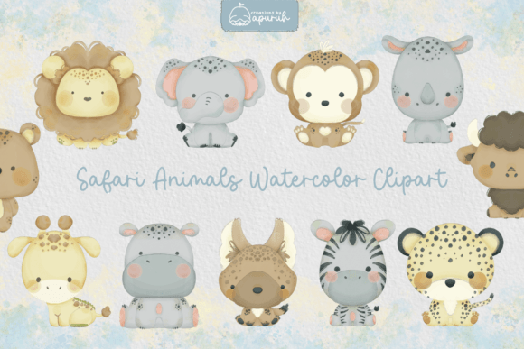 Download Cute Safari Animals Watercolor Clipart - Anima Collection
