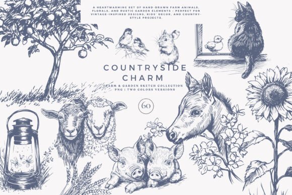 Download Vintage Clipart Farm Animals Set - Anima Collection