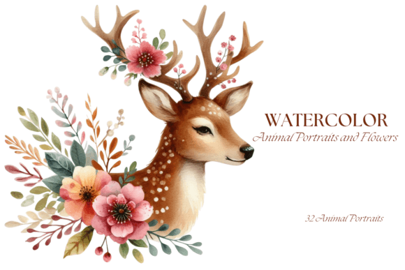 Download Watercolor Animal Portraits and Flowers - Anima Collection