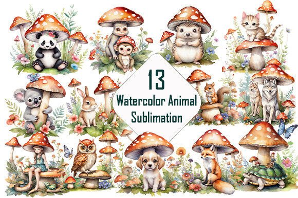 Download Watercolor Animal with Mushroom Clipart. - Anima Collection