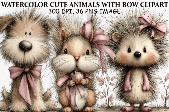 Download Watercolor Cute Animals with Bow Clipart - Anima Collection